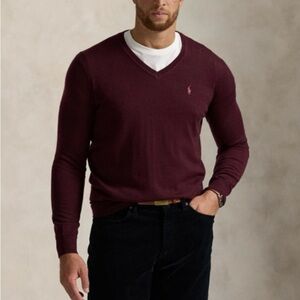 Polo Golf Ralph Lauren Merino Wool Wine Red V-Neck Sweater | XL